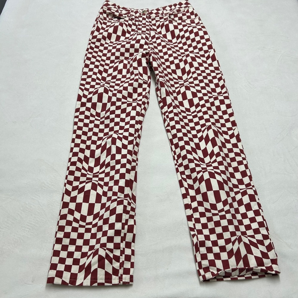 Paloma Wool Burgundy Psychedelic Checkered Straight Leg Pants - Picture 2 of 10